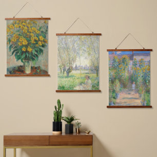 Claude Monet set van 3 beroemde oude schilderijen Hangend Wandkleed