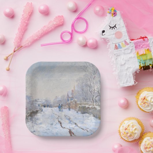 Claude Monet - Snow Scene in Argenteuil Papieren Bordje (Feest)