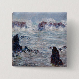 Claude Monet - Storm voor de kust van Belle-Ile Vierkante Button 5,1 Cm