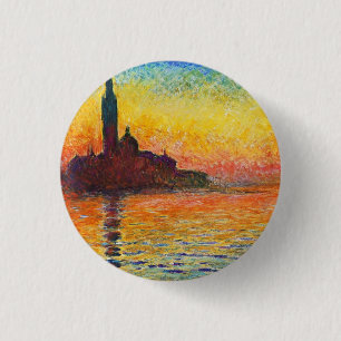 Claude Monet Sunset in Venetië Impressionistische  Ronde Button 3,2 Cm