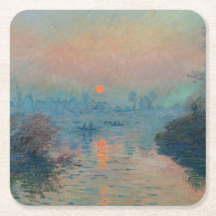 Claude Monet - Sunset on the Seine at Lavacourt Vierkante Kartonnen Onderzetter