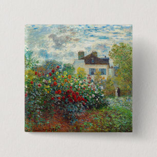 Claude Monet - The Artiest's Garden in Argenteuil Vierkante Button 5,1 Cm
