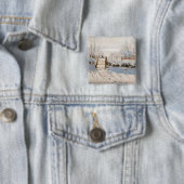 Claude Monet - The Magpie Vierkante Button 5,1 Cm (In situ)