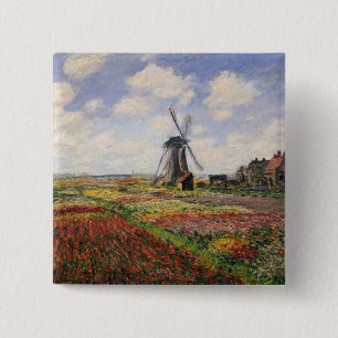 Claude Monet Tulip Fields Rijnsburg Windmill Vierkante Button 5,1 Cm