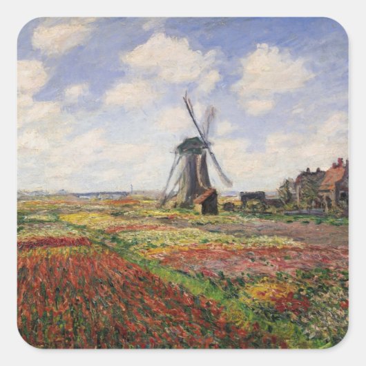 Claude Monet | Tulip Fields Rijnsburg Windmill Vierkante Sticker (Voorkant)