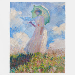 Claude Monet - Vrouw met een parasol naar links Fleece Deken