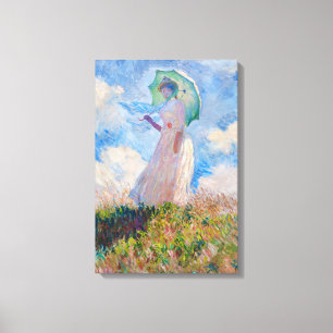 Claude Monet - Vrouw met een parasol naar links ge Canvas Afdruk