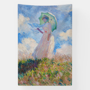 Claude Monet - Vrouw met een parasol naar links ge Spandoek