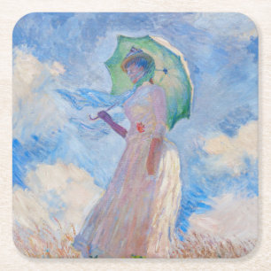 Claude Monet - Vrouw met een parasol naar links Vierkante Kartonnen Onderzetter