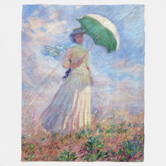 Claude Monet - Vrouw met een Parasol naar rechts Fleece Deken (Voorkant)