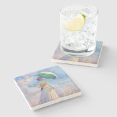 Claude Monet - Vrouw met een Parasol naar rechts Stenen Onderzetter (Zijkant)