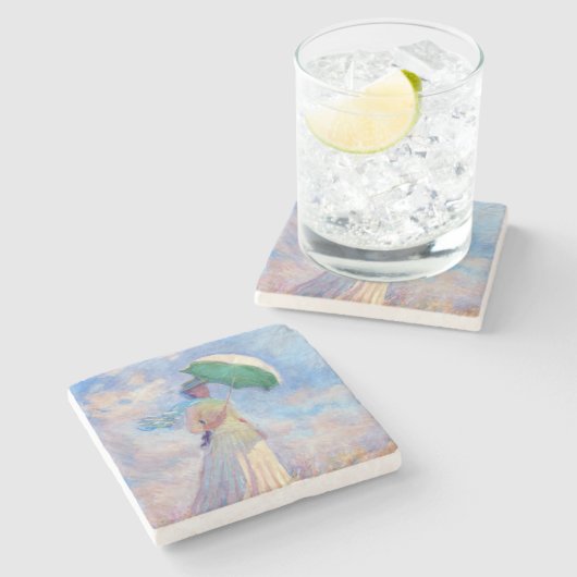 Claude Monet - Vrouw met een Parasol naar rechts Stenen Onderzetter (Zijkant)