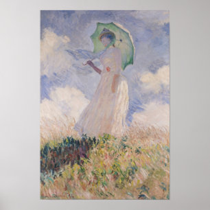 Claude Monet Vrouw met Parasol links gedraaid Poster