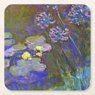 Claude Monet Water Lilies Agapanthus Vierkante Kartonnen Onderzetter