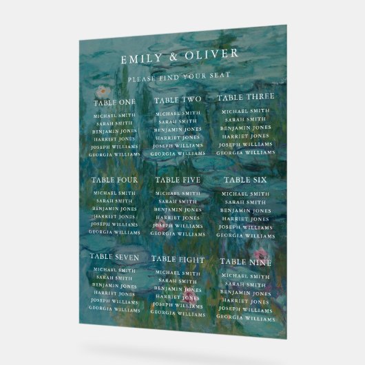 Claude Monet Water Lilies Mariage Seating Chart (Angle)