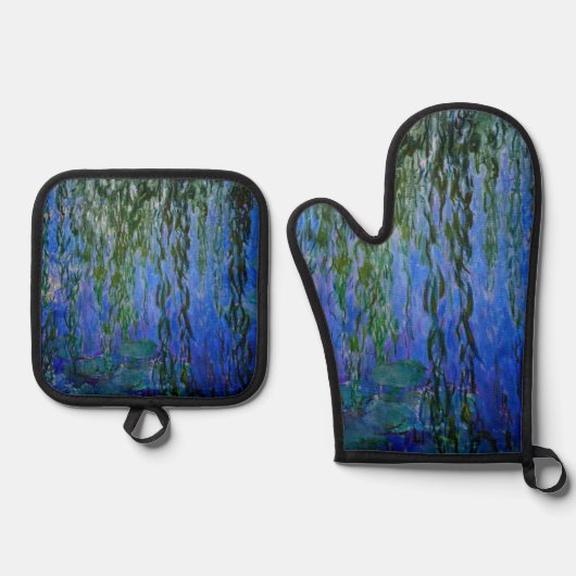 Claude Monet - Water Lilies met sluipende wilg Ovenwant & Pannenlap Set (Voorkant)