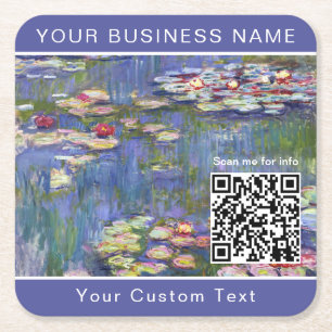 Claude Monet - Water Lilies / Nympheas - QR-code Vierkante Kartonnen Onderzetter