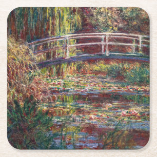 Claude Monet - Water Lily pond, Roze Harmony Vierkante Kartonnen Onderzetter