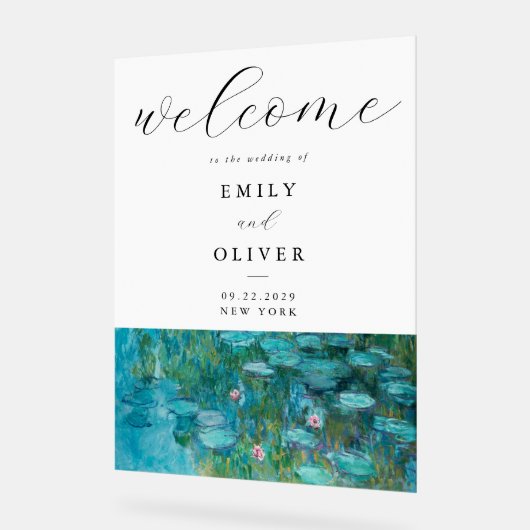 Claude Monet Waterlelies Welkom bruiloft Acryl Bord (Hoek)