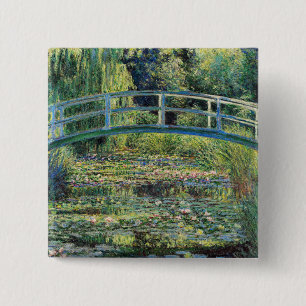 Claude Monet - Waterlelivijver & Japanse Brug Vierkante Button 5,1 Cm