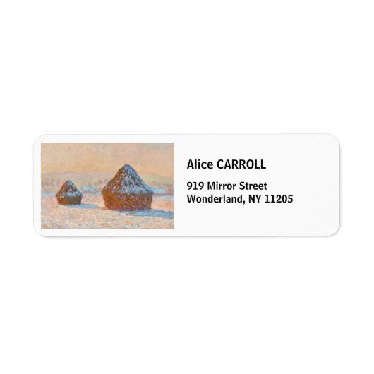 Claude Monet - Wheatstacks, Sneeuweffect, Morning Etiket (Voorkant)