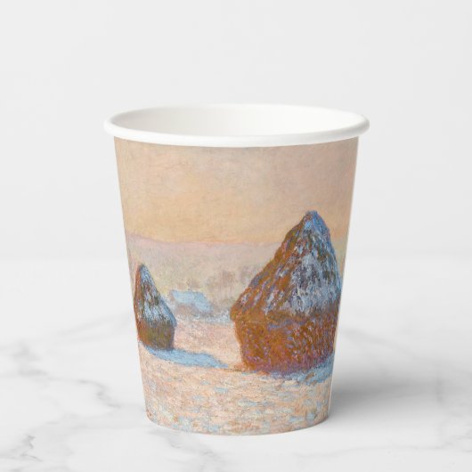 Claude Monet - Wheatstacks, Sneeuweffect, Morning Papieren Bekers (Achterkant)