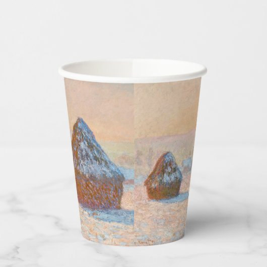 Claude Monet - Wheatstacks, Sneeuweffect, Morning Papieren Bekers (Links)