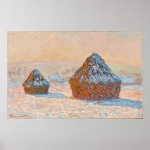 Claude Monet - Wheatstacks, Sneeuweffect, Morning Poster