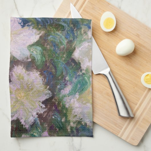 Claude Monet - White Clematis Theedoek (Quarter Fold)