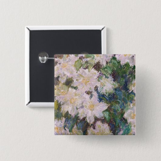 Claude Monet - White Clematis Vierkante Button 5,1 Cm (Voorkant /achterkant)