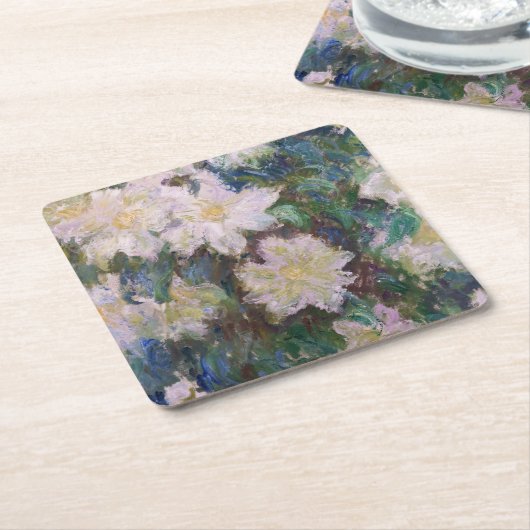 Claude Monet - White Clematis Vierkante Kartonnen Onderzetter (Schuin)