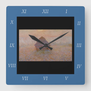 Claude Monet's Grainstack, Zon in de mist (1891) Vierkante Klok