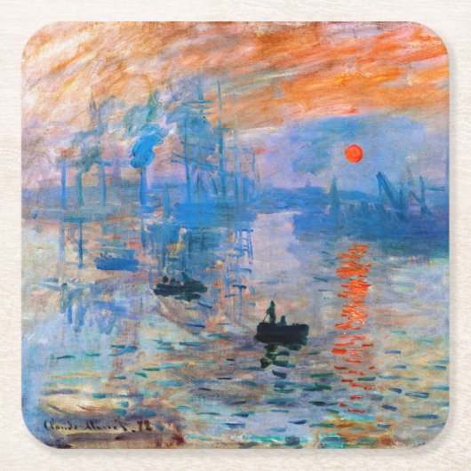 Claude Monet's Sunrise Vierkante Kartonnen Onderzetter (Voorkant)