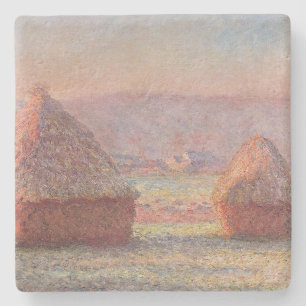 Claude Monet's White Frost Sunrise (hooibergen) Stenen Onderzetter