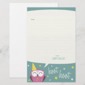 Claudette the Party Owl | Lijnpapier Briefpapier (Voorkant / Achterkant)
