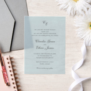 Claudia Poeder Blauw Elegant Huwelijk Vellum Uitnodigingen