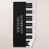 Clavier de piano noir Nom personnalisé (Serviette de bain)