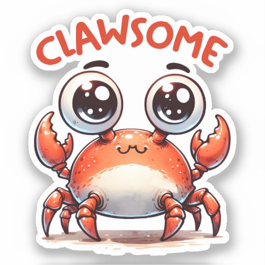 Clawsome Funny Kawaii Crab Pun Sticker (Voorkant)