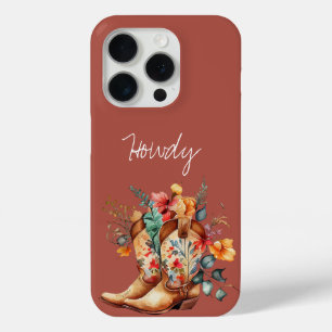 Clay Brown Bloemen Cowgirl Laarzen iPhone 15 Pro Case