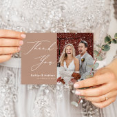 Clay Elegant Script Modern Photo Simple Wedding Bedankkaart