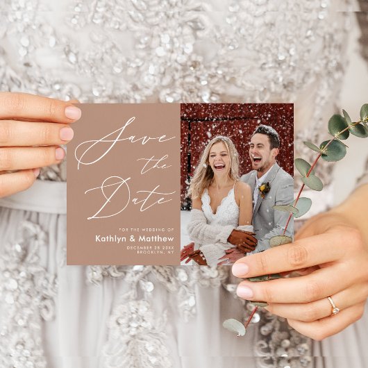 Clay Elegant Script Modern Photo Simple Wedding Save The Date