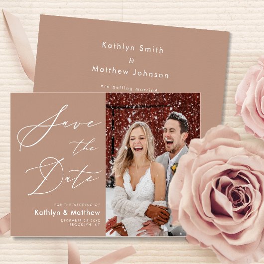 Clay Elegant Script Modern Photo Simple Wedding Save The Date
