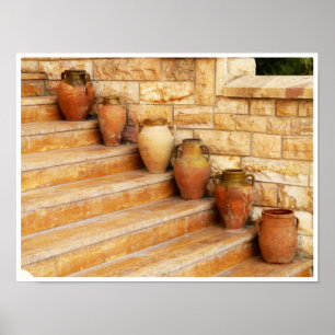 Clay Jars over Stone Steps Poster