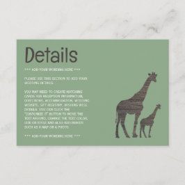 Clay Safari Giraffe, rustieke bruiloft detail Informatiekaartje