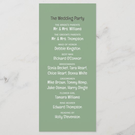 Clay Safari Giraffe, rustieke bruiloft Programma (Achterkant)