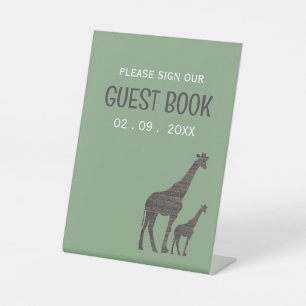 Clay Safari Giraffe, rustieke bruiloft Reclamebord Met Voetstuk