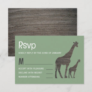 Clay Safari Giraffe, rustieke bruiloft RSVP Kaartje