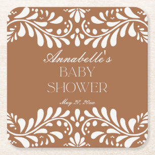 Clay Talavera Tegel Spaans Fiesta Baby shower Vierkante Kartonnen Onderzetter