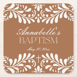 Clay Talavera Tegel Spaans Fiesta Doopsel Vierkante Kartonnen Onderzetter