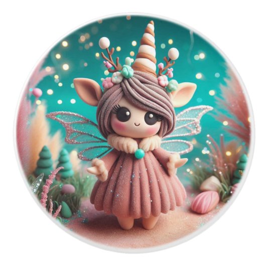 Clay Unicorn Angel Keramische Knop (Voorkant)